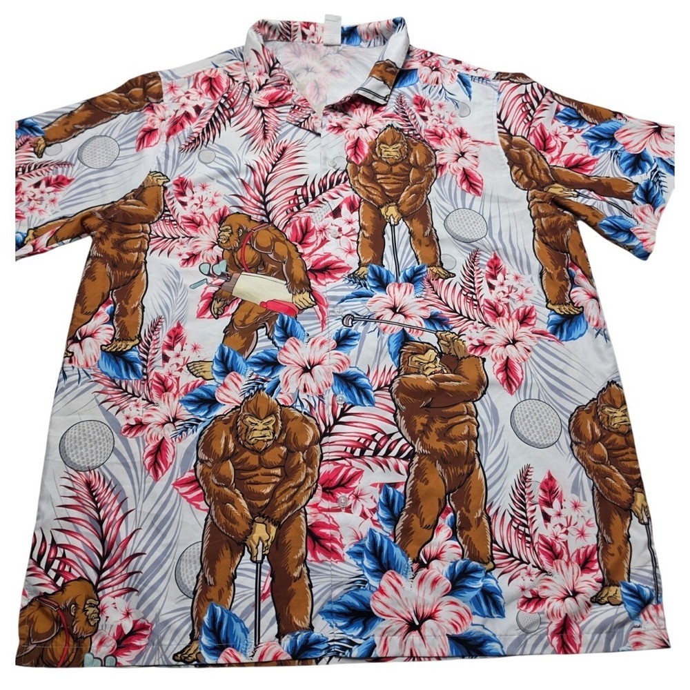 Garment One Clothing‎ Bigfoot Golfing Hawaiian Button Up Shirt Men's Large